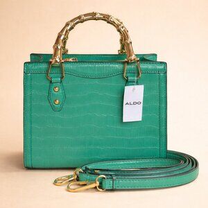 ALDO Drinna Jade Green Croc Embossed Crossbody Satchel Bamboo Handle NWT
